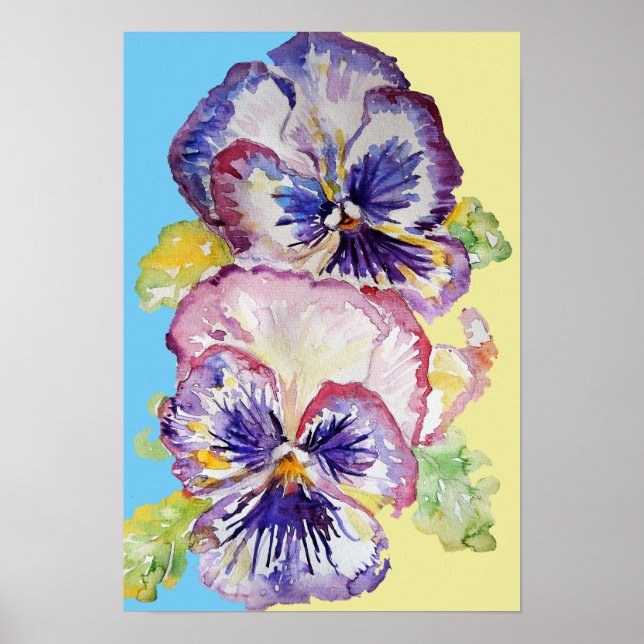 Lila Pansy Art Blumenstrauß Blume Wasserfarben Pos Poster (Vorne)