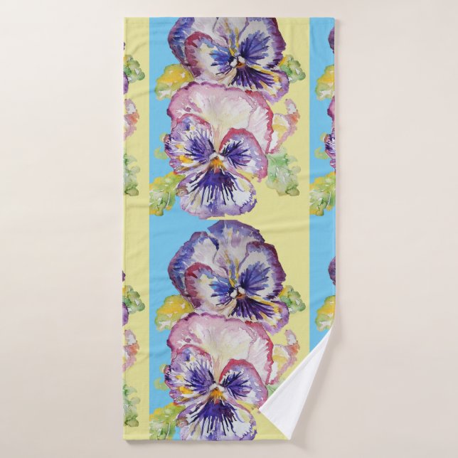 Lila Pansy Blue Blumen Blumenstrauß Badetuch Set (Badehandtuch)