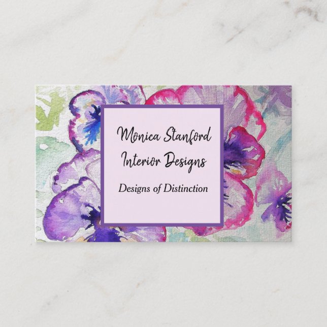 Lila Pansy Blume Aquarell Business Card Visitenkarte (Vorderseite)