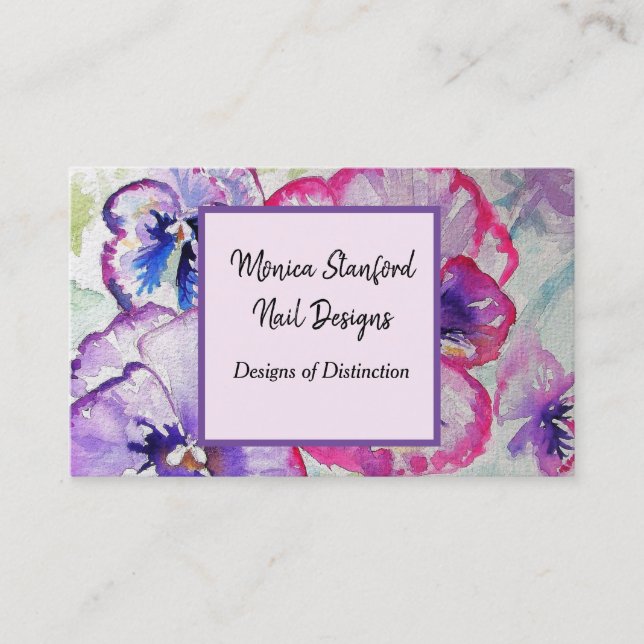Lila Pansy Blume Aquarell Business Card Visitenkarte (Vorderseite)