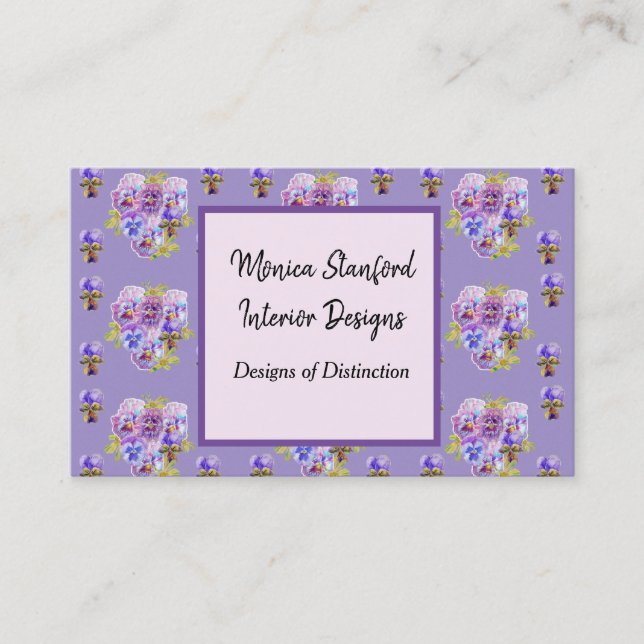Lila Pansy Blume Aquarell Business Card Visitenkarte (Vorderseite)
