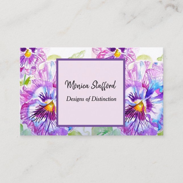 Lila Pansy Blume Aquarell Business Card Visitenkarte (Vorderseite)