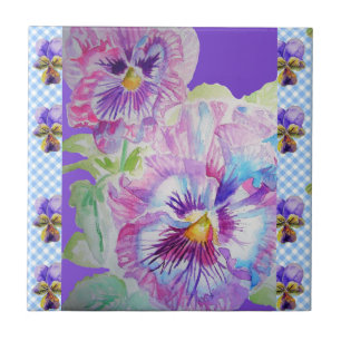 Lila Pansy Blume Aquarell viola Keramik Tile Fliese