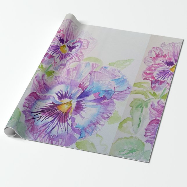 Lila Pansy Blume Blumenbeete Wasserfarben Wrapping Geschenkpapier (Ungerollt)