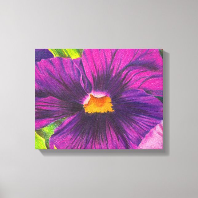 Lila Pansy Blume Closeup Zeichnend Originale Kunst Leinwanddruck (Vorderseite)