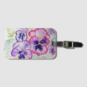 Lila Pansy Blume Floral Watercolor Gepäckstück Tag Gepäckanhänger