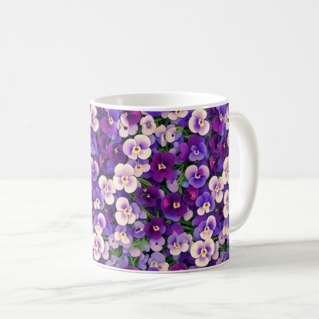 Lila Pansy Blume Kaffeetasse (VorderseiteRechts)