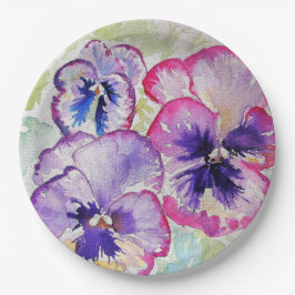 Lila Pansy-Blume-Musterpapierplatte Party Pappteller