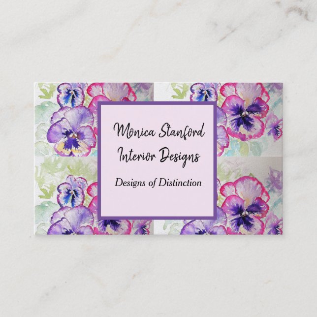 Lila Pansy Blume Watercolor Business Card Visitenkarte (Vorderseite)
