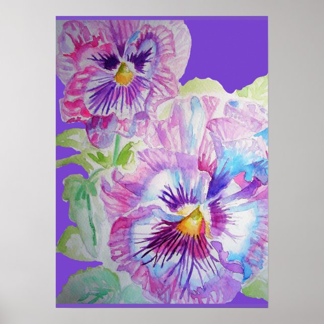 Lila Pansy Floral Blume Wasserfarben-Poster Poster (Vorne)