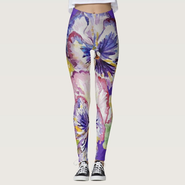 Lila Pansy große Pansy Floral Blume Leggings (Vorderseite)