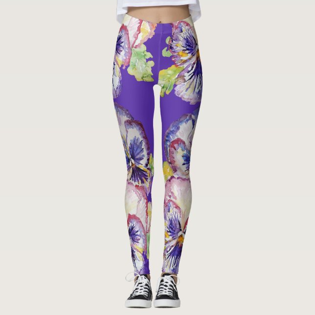 Lila Pansy große Pansy Floral Blume Leggings (Vorderseite)