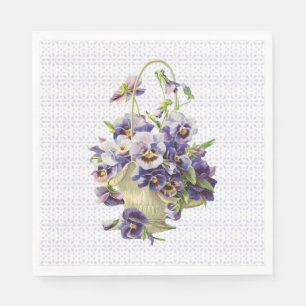 Lila Pansy-Korb auf Eyelet Lace Serviette