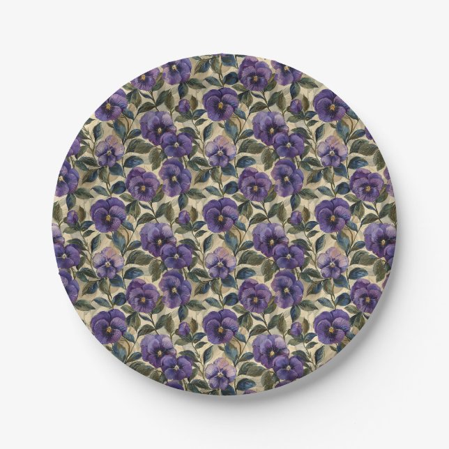Lila Pansy Paper Plate Party Tablette Pappteller (Vorderseite)