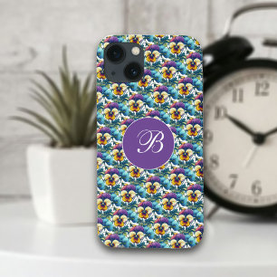 Lila Pansy Patch Girly Monogram Floral Pattern Case-Mate iPhone Hülle