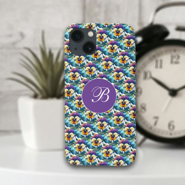 Lila Pansy Patch Girly Monogram Floral Pattern Case-Mate iPhone Hülle (Von Creator hochgeladen)