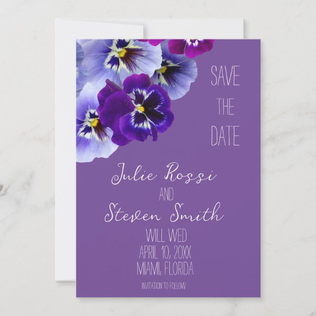 Lila Pansy Platz Save the Date (Vorderseite)