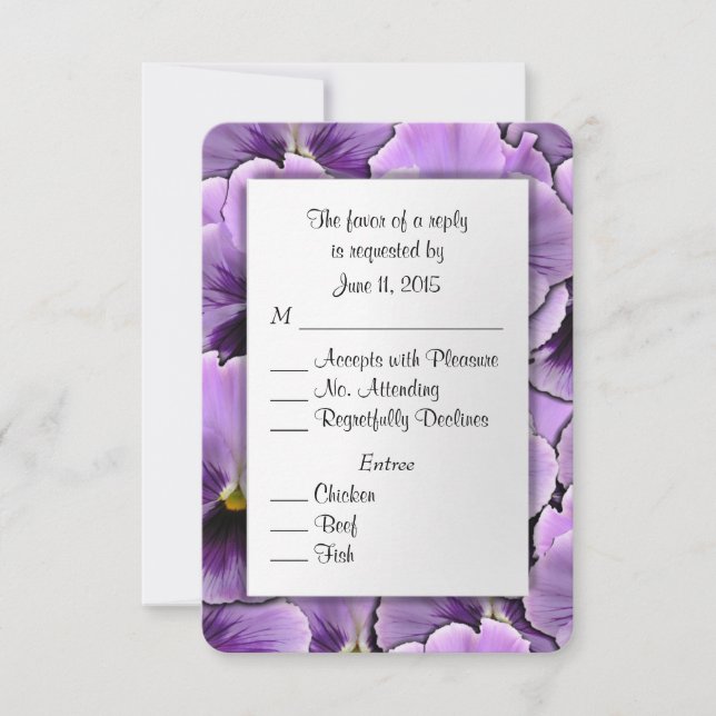 Lila Pansy RSVP Card mit Entree Choice Karte (Vorderseite)