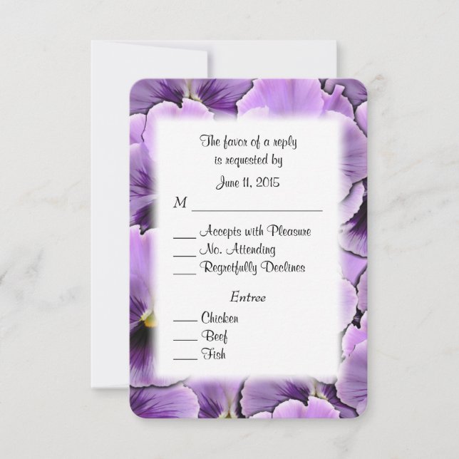 Lila Pansy RSVP Card mit Entree Choice Karte (Vorderseite)