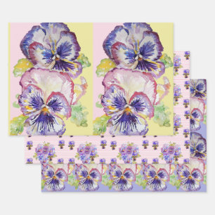Lila Pansy Stiefmütterchen Blume Aquarellmalerei Geschenkpapier Set