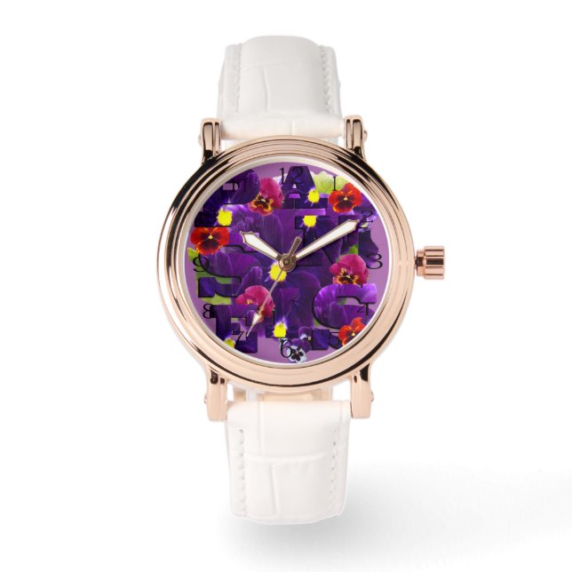 Lila Pansy Typografie, Armbanduhr (Vorderseite)