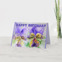 Lila Pansy Viola Watercolor Geburtstagskarte
