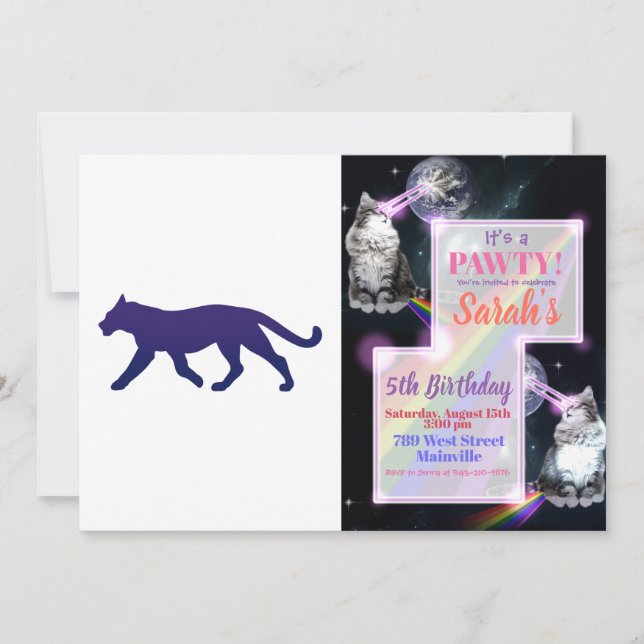 Lila Panther-Silhouette - Hintergrundfarbe auswähl Einladung (Vorderseite)