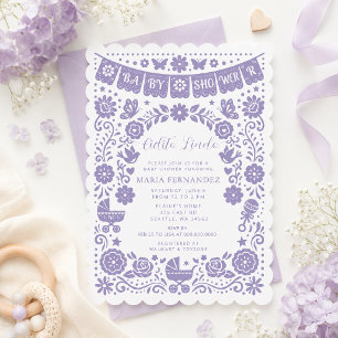 Lila Papel Picado Cielito Lindo Mädchen Baby Showe Einladung