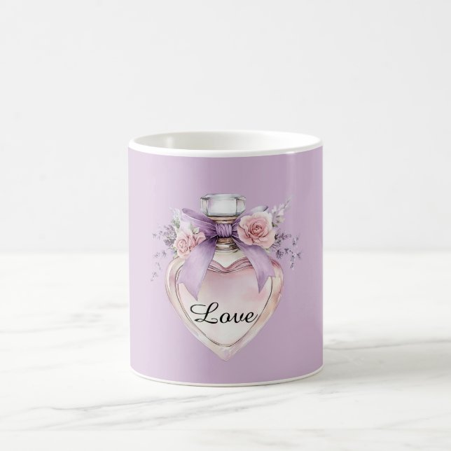 Lila Parfümflasche Schleife Rosa Blumen Kaffeetasse (Mittel)