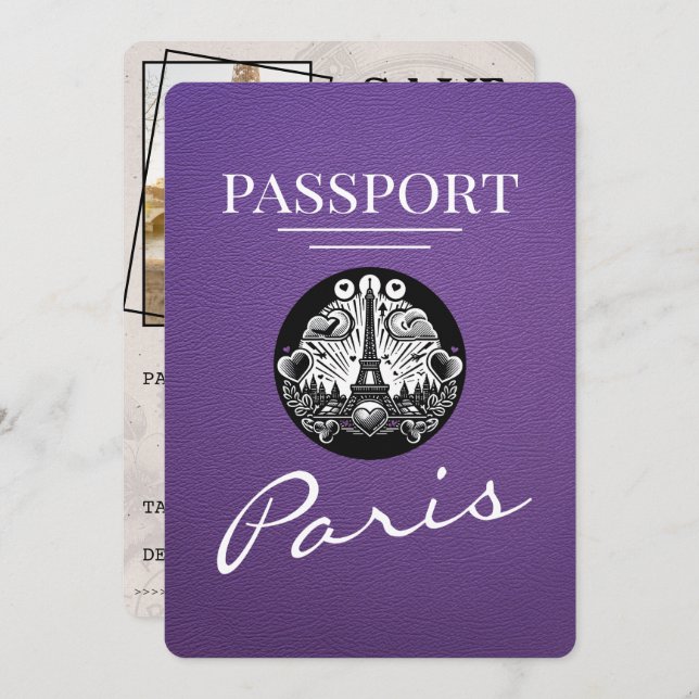 Lila Paris-Pass Save the Date (Vorne/Hinten)