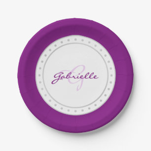 Lila Party   Name Violet Plum White Script   Pappteller