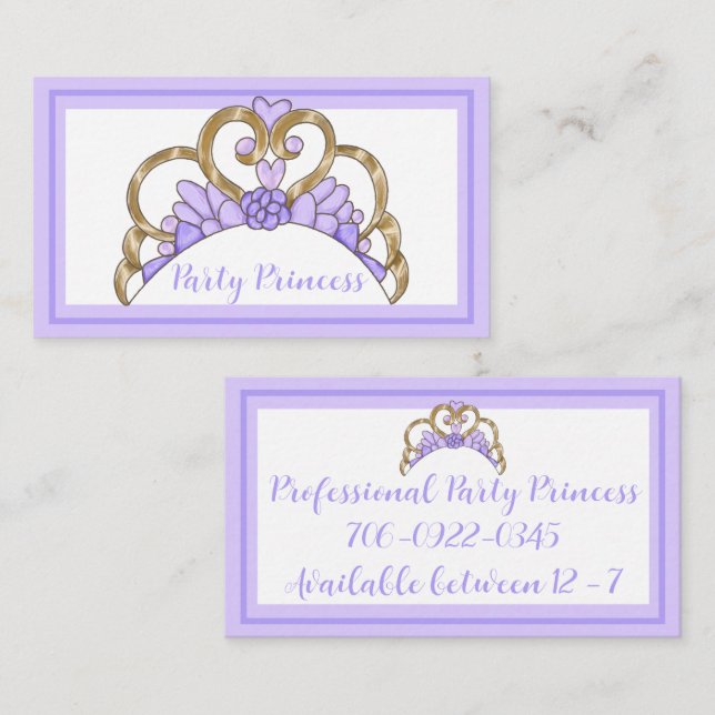 Lila Party Princess Business Cards Visitenkarte (Vorne/Hinten)