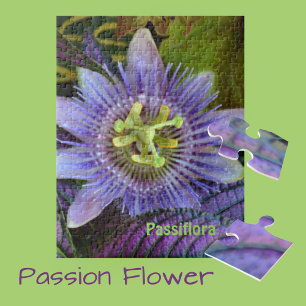 Lila Passiflora und botanischer Schild Puzzle