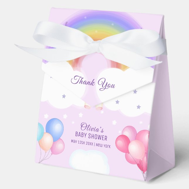 Lila Pastel Balloon Unicorn Rainbow Baby Dusche Geschenkschachtel (Vorderseite)