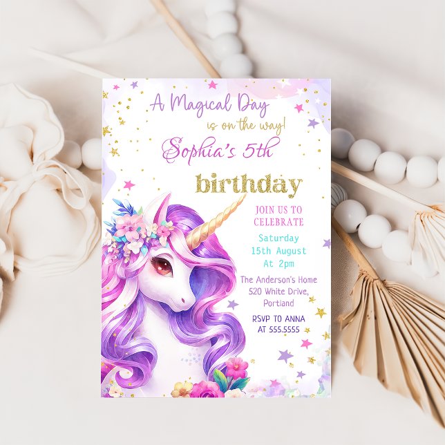 Lila Pastel Magical Unicorn Einladung zum Geburtst (Von Creator hochgeladen)