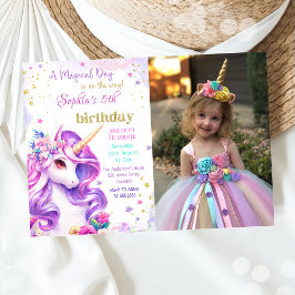 Lila Pastel Magical Unicorn Geburtstagsfeier Foto Einladung