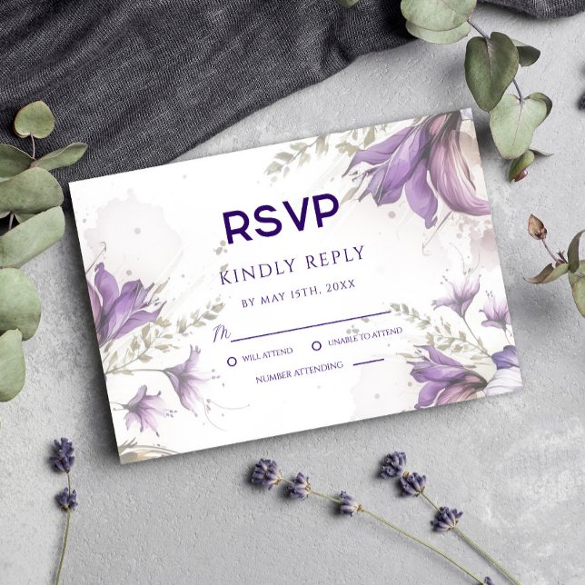 Lila Pastel Modern Floral Boho Wedding RSVP Card (Von Creator hochgeladen)