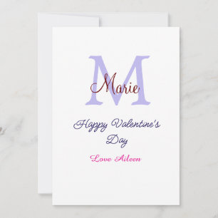 Lila Pastell Frohen Valentinstag rosa Monogramm Feiertagskarte