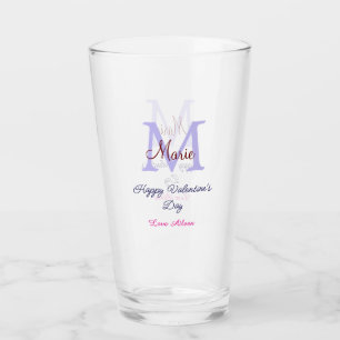 Lila Pastell Frohes Valentinstag Rosa Monogramm Glas