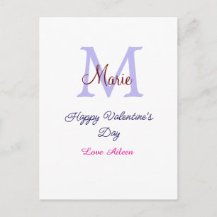 Lila Pastell Frohes Valentinstag Rosa Monogramm  Postkarte