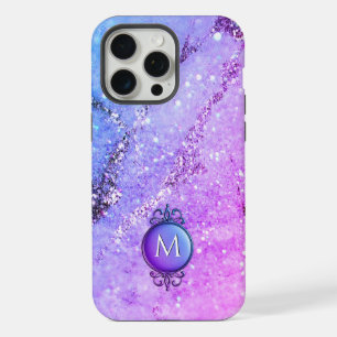 Lila-Pastell-Glitter und monogrammierter Juwel iPhone 15 Pro Max Hülle