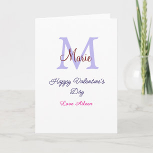 Lila Pastell glücklicher Valentinstag rosa Monogra Karte