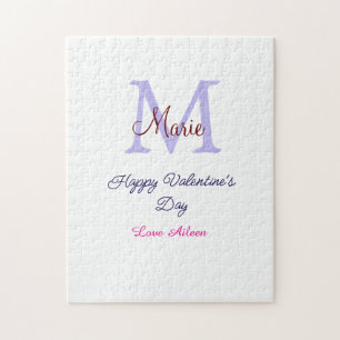 Lila Pastell glücklicher Valentinstag rosa Monogra Puzzle