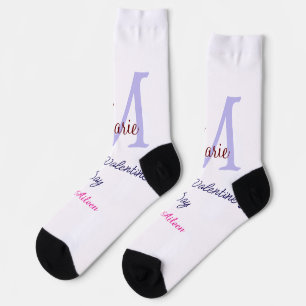 Lila Pastell glücklicher Valentinstag rosa Monogra Socken