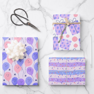 Lila Pastellballon, Punkte und Streifen Geschenkpapier Set