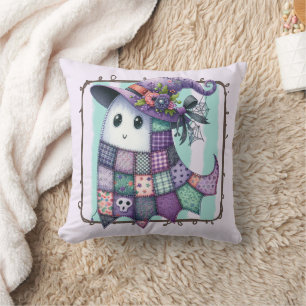 Lila Patchwork Ghost Halloween - Spooky Dekor Kissen