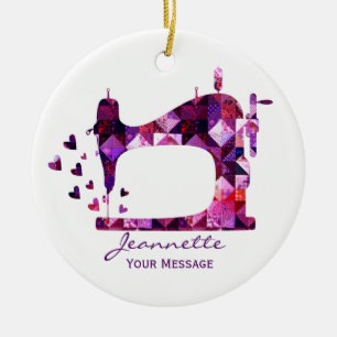 Lila Patchwork-Quilt-Nähmaschine Keramik Ornament