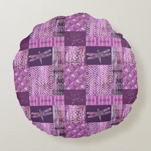 Lila Patina: Mosaik Rundes Kissen (Rückseite)