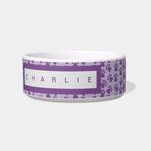 Lila Pawprints Personalisierter Hund Napf