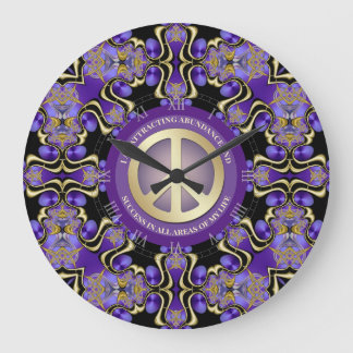 Lila PEACE-Bekräftigung Mandala Große Wanduhr